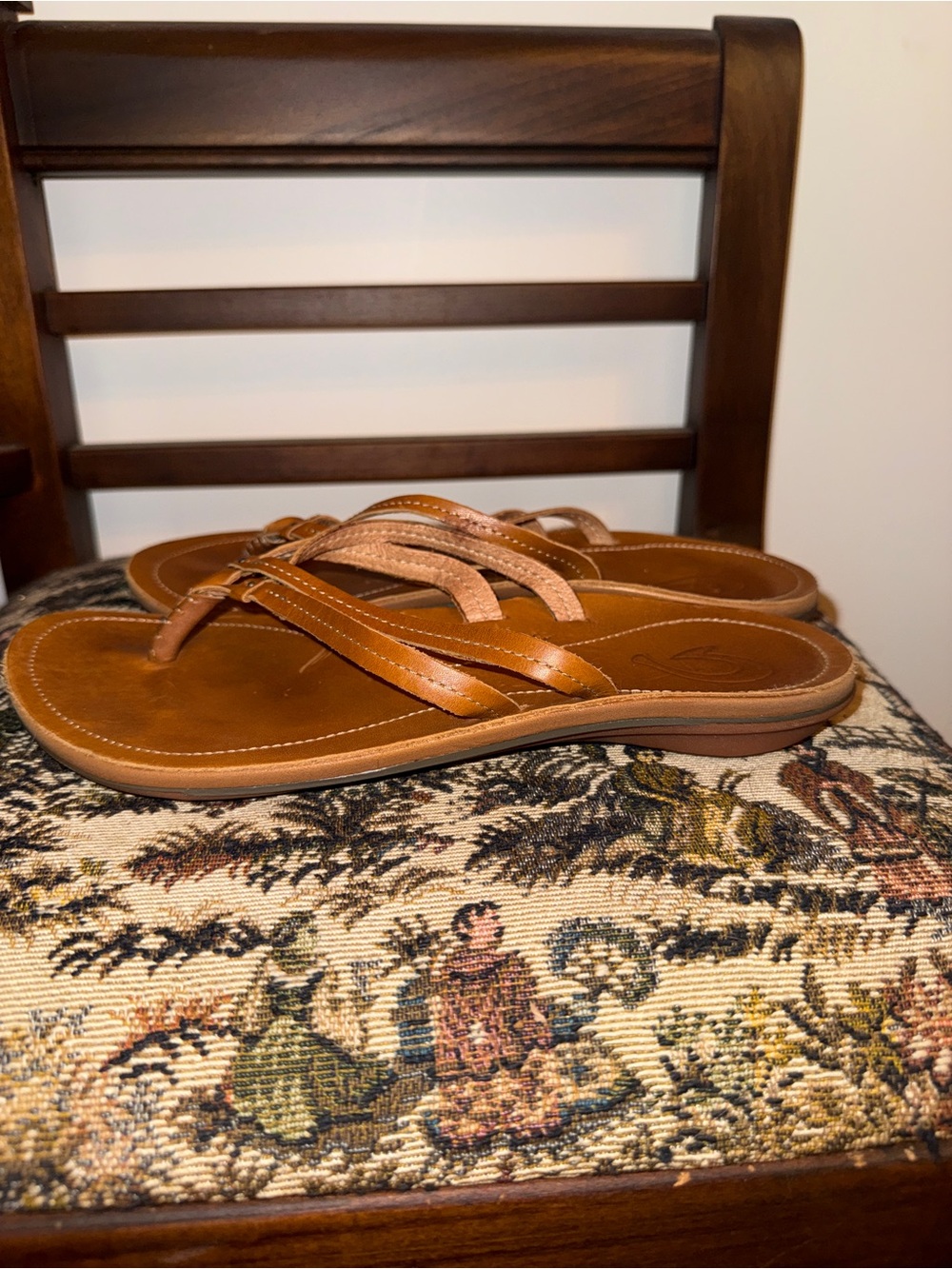 Olukai U’i Leather Flip Flop Sandals Womens 8 Sahara Brown Comfort Beach Thong - Picture 6 of 10